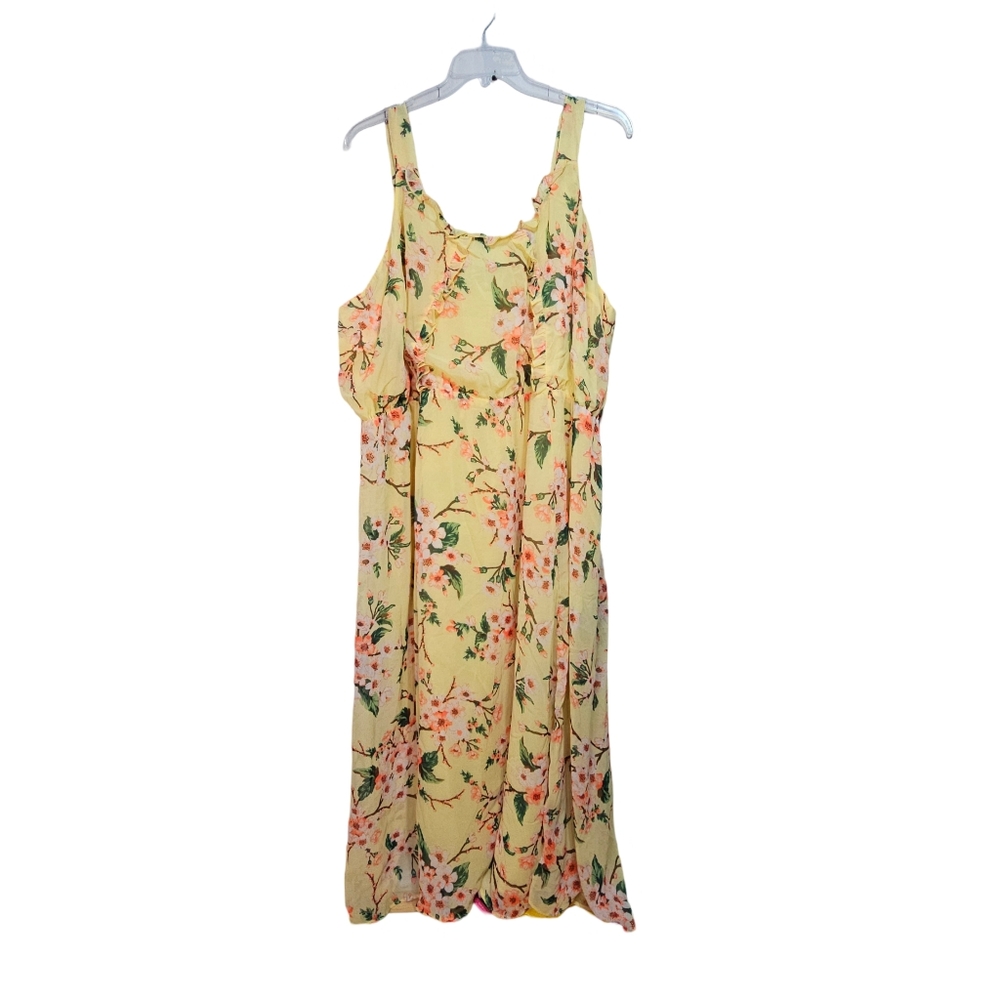 Denim 24/7 Women's Yellow Floral Sleeveless Maxi Dress Cotton Lined Size 34W.